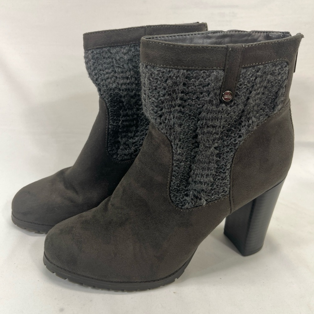 JUICY COUTURE LUPIA SUEDE & KNIT ANKLE BOOTS‎ WOMEN 10 GRAY W/BACK ZIP TRENDY